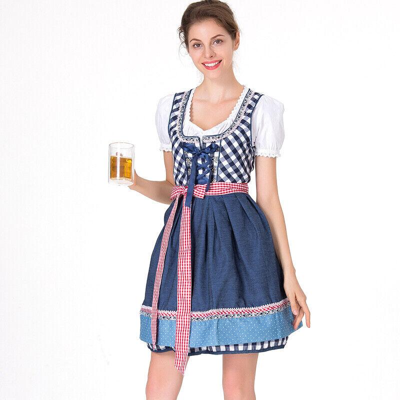 

Women Plain Oktoberfest Dress Costume German Beer Holiday Party Outfit Costume L синий