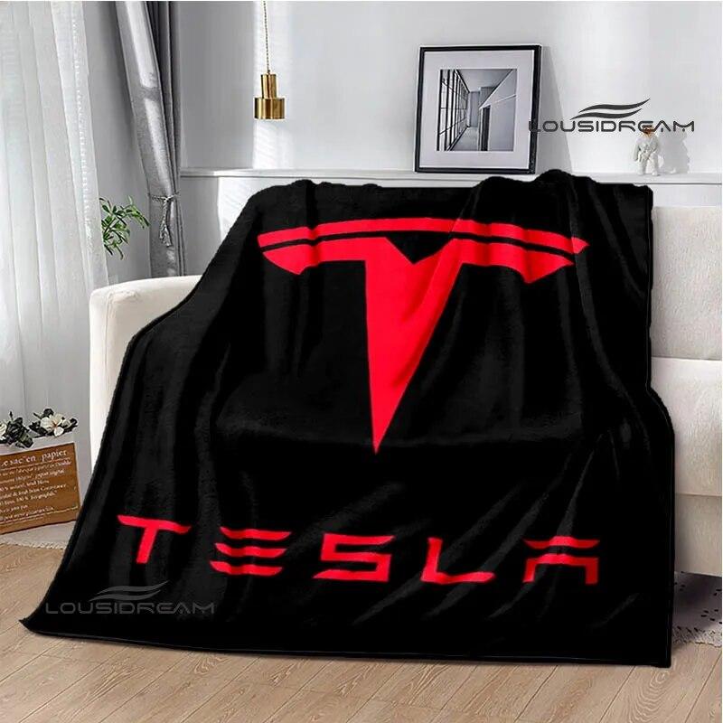 

Tesla logo printed blanket Flange Warm blanket Soft and comfortable blanket throw blanket bed linings birthday gift