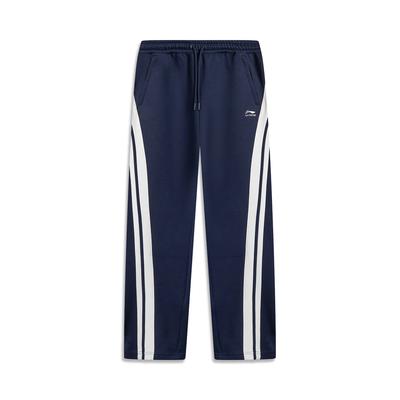 Li Ning Color Block Mid Rise Kordelzug Bequeme Atmungsaktive Gerades Bein Freizeit-Hose Herren Unterteile Tiefmarineblau AYKUA41-3