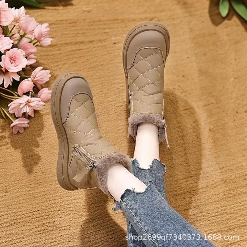 

Зимние высокие сноубутсы для женщин - Морозостойкая хлопковая подкладка 2025 Новый стиль Утепленные флисом женские хлопковые ботинки Водонепроницаемые Теплые 39 коричневый