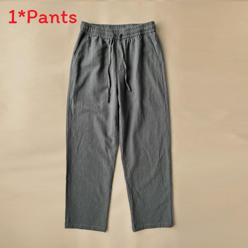 Mens Vintage Linen Casual Pants With Drawstring Waist For Summer Daily Wear