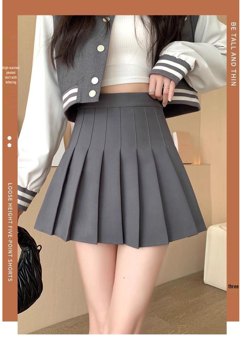 

Women s High Waist Pleated A-line Mini Skirt - Black & White, Slimming, Anti-exposure, Perfect for Autumn L серый