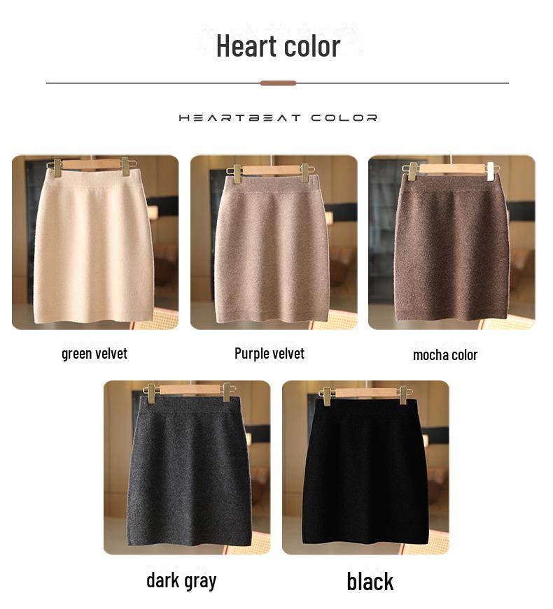 Autumn & Winter 100% Pure Wool High Waist Knit Pencil Skirt for Women