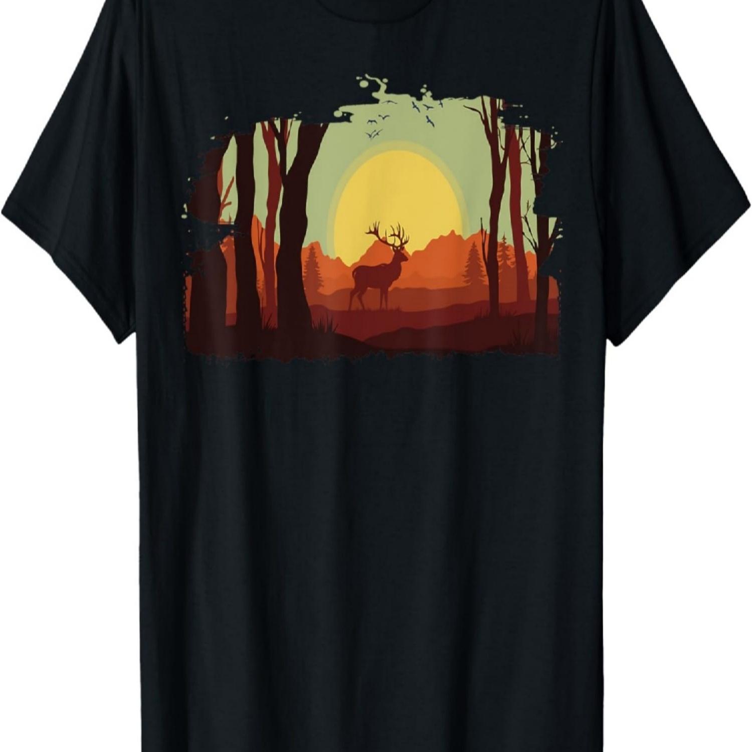 

Timeless Mountain, Nature Trees and Forest with Deer T-Shirt(1) S чёрный