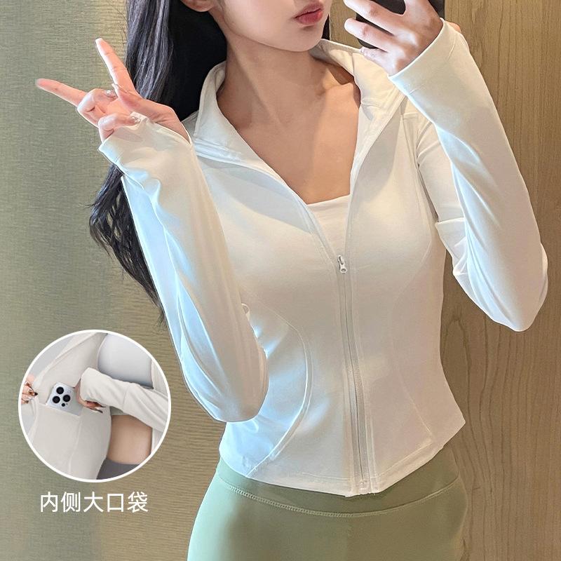 Sunscreen clothes New sports running jacket Outdoor running fitness top Women's training casual stand-up collar yoga clothes