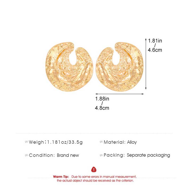 Exaggerated Metal Geometric Texture Stud Earrings for Women Vintage Gold Color Irregular Personality Earring Jewelry Party Gifts