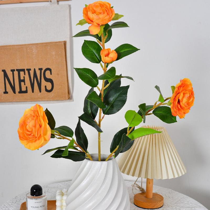 10pcs Wedding Pink Camellias Plant Simulation Flower Auditorium Decoration Artificial 4 Heads Camellia Branch Silk Fake Flowers