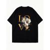 Black Oversized T Shirt Love Floral Print Graphic Tee For Casual Wear And Everyday Outfits