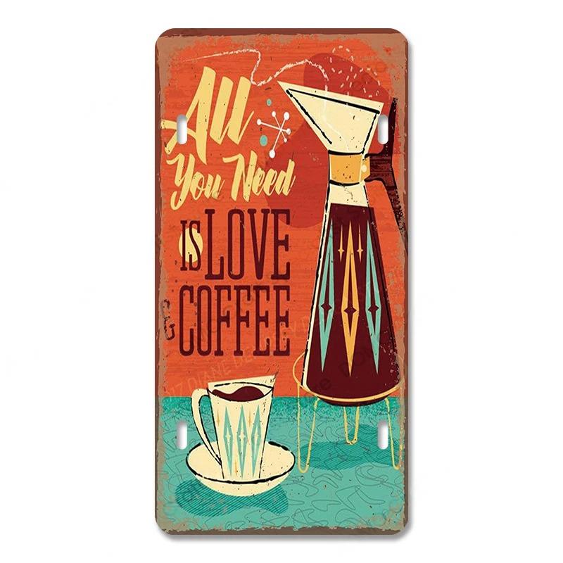Coffee Licenses Vintage Metal Tin Signs Retro Plate Coffee Time Posters Plaques for Cafe Kitchen Living Room Home Wall Art Decor