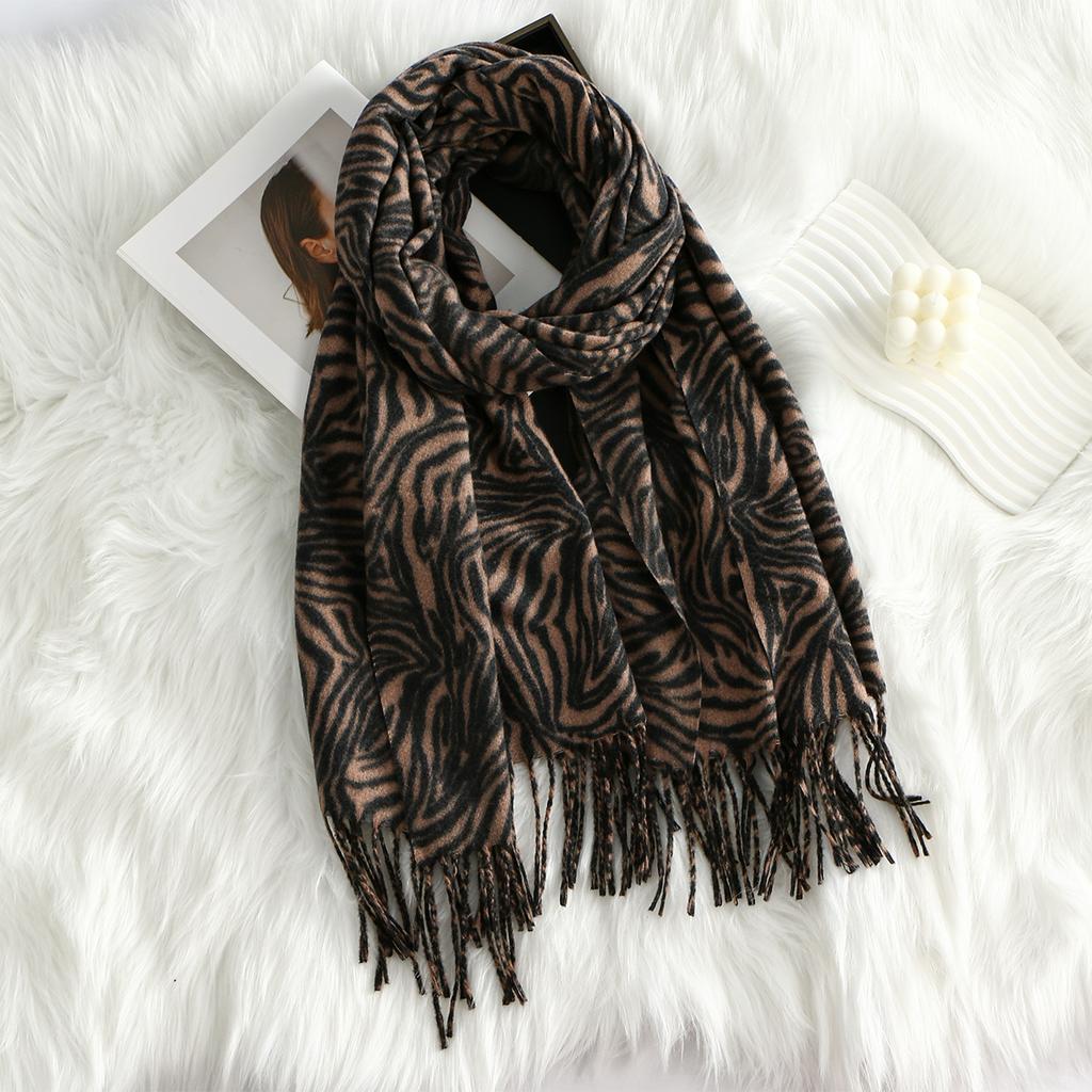 Sexy Zebra-stripe Tassels Shawl Imitation Cashmere Thickened Foulard Pashmina Hijabs Windproof Lady Scarves Wraps Neck Warmer