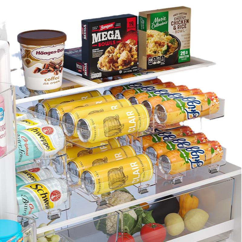 Retractable Transparent Double-Layer Refrigerator Storage Box for Easy-Pull Beverage Cans