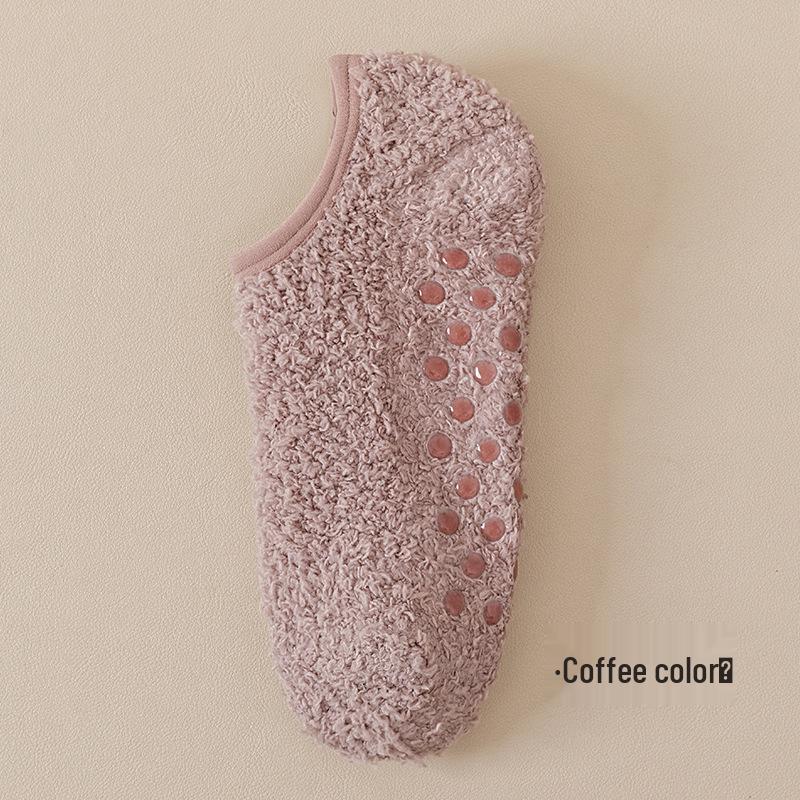 

Men s Coral Fleece Anti-Slip Winter Socks - Warm Indoor Sleep Boat Socks One Size кофейный