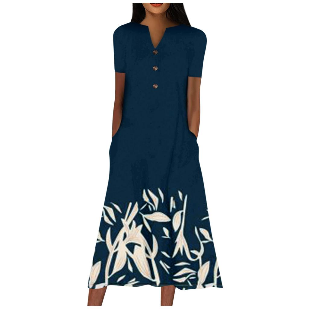 Women's V-neck Short Sleeve Dress Polka Print Casual Dress With Pockets