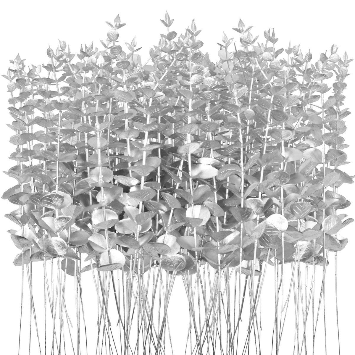 

Композиция из искусственных цветов с флокированным эвкалиптом - подвесной декор из золота, серебра, белого, черного, матового зеленого цветов