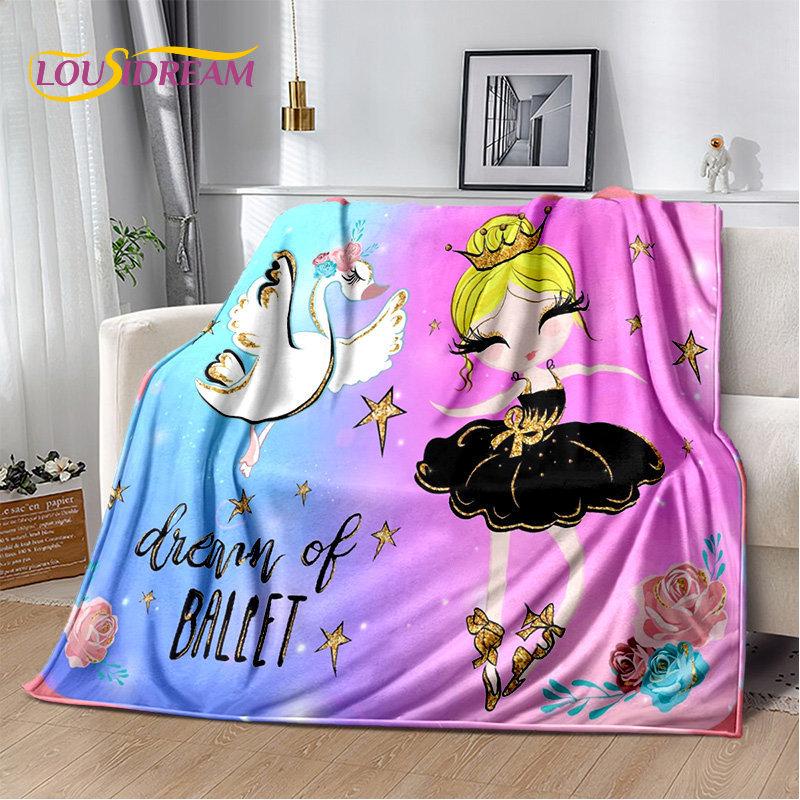 Süße Ballett-Mädchen-Ballerina-Cartoon-weiche Plüschdecke, Flanelldecke, Überwurfdecke für Wohnzimmer, Schlafzimmer, Bett, Sofa, Picknick, Kinder