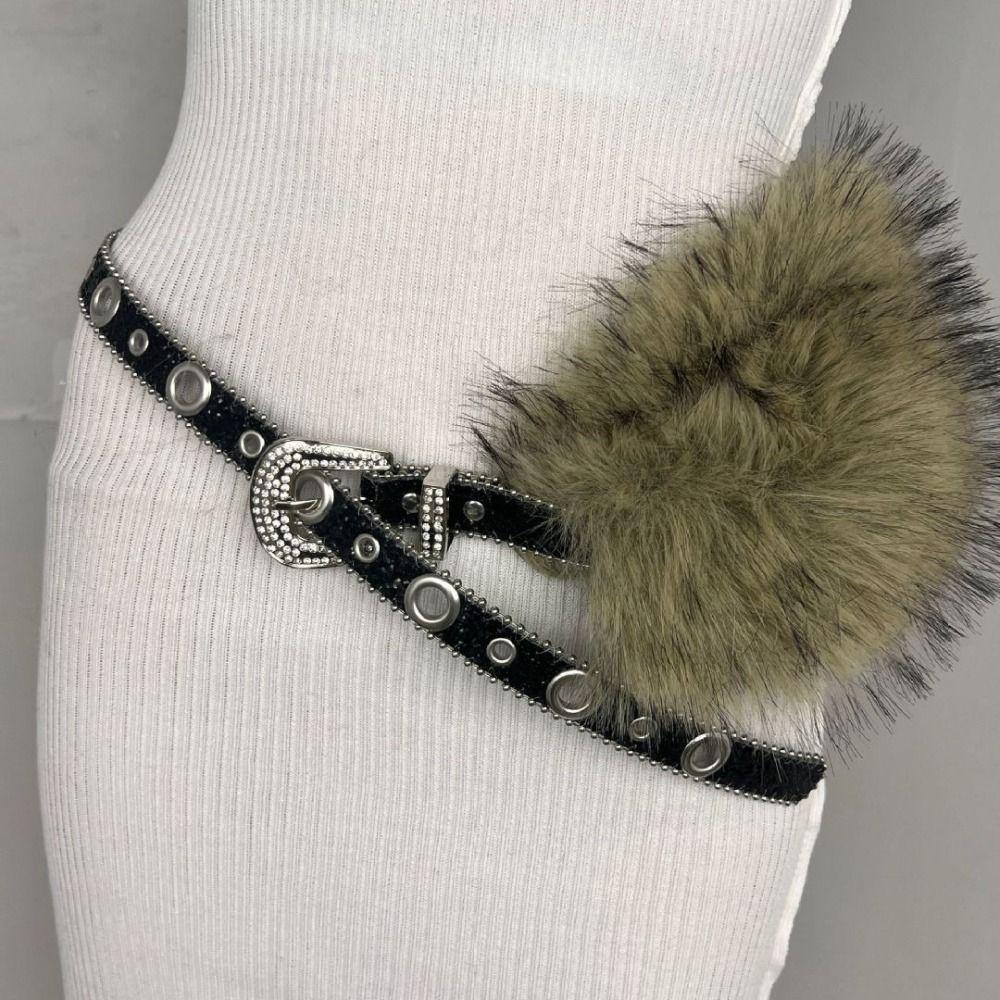 Spicy Girl Style Furry Waistband Y2K Plush Waist Belt Fashion Leather Fur Belt  Daily