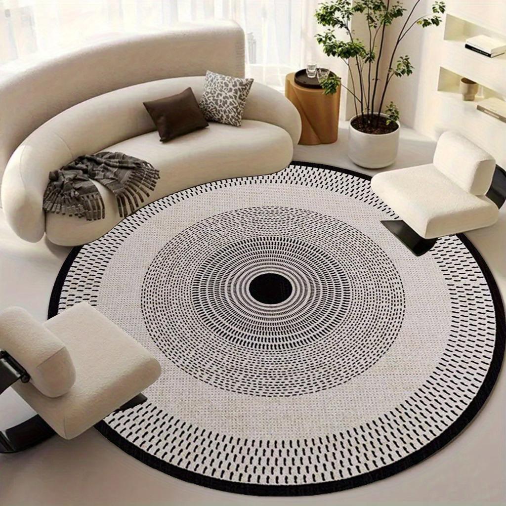 Minimalist Black Geometric Triangle Round Rug  Modern Abstract Polyhedral Line Circular Mat Non Slip Living Room Floor Carpet