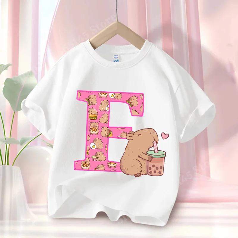 Sommer Capybara Anime Brief Niedlich Bedruckt Kinder T-Shirt Mädchen Kurzarm Mode Oberteile Kinderkleidung Lässige T-Shirts