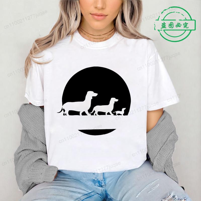 Moon Dachshund T Shirt for Men Women O-neck Short Sleeve Streetwear Wiener Dog Lover Graphic T Shirts Tee Tops Clothing Gift