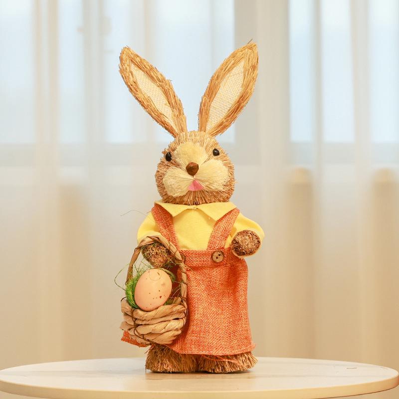 Плетеная соломенная кроличья игрушка - Милое животное-украшение для гостиной, виллы, детского сада или витрины.