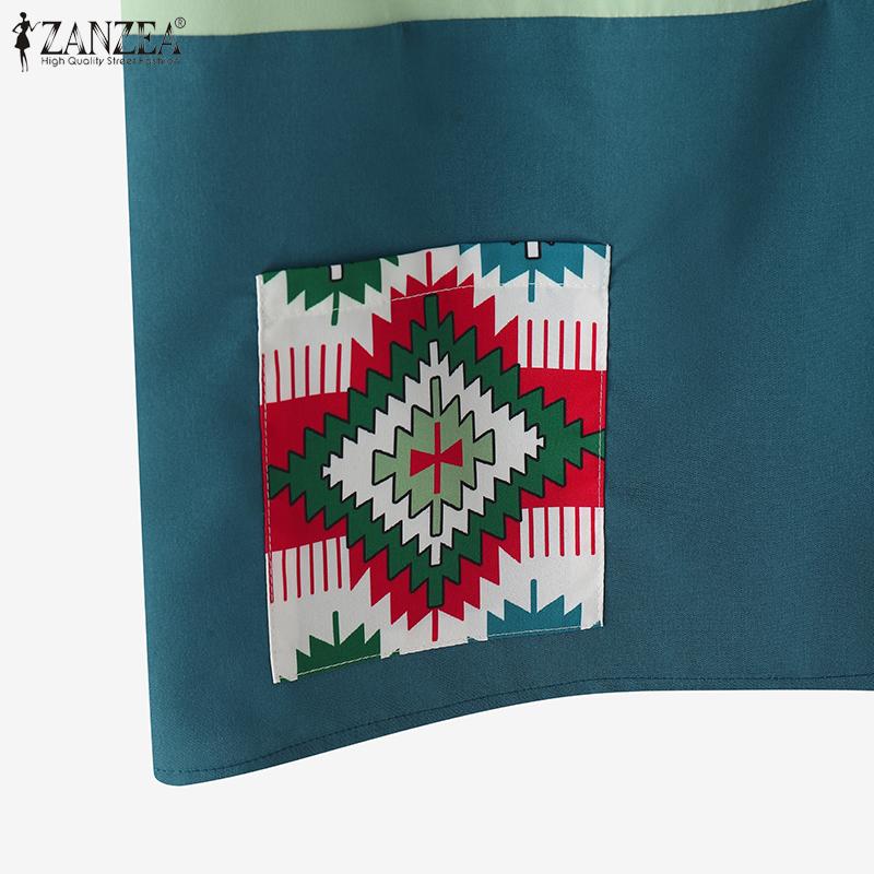 ZANZEA Women Casual Round Neck Short Sleeve Ethnic Print Blouse