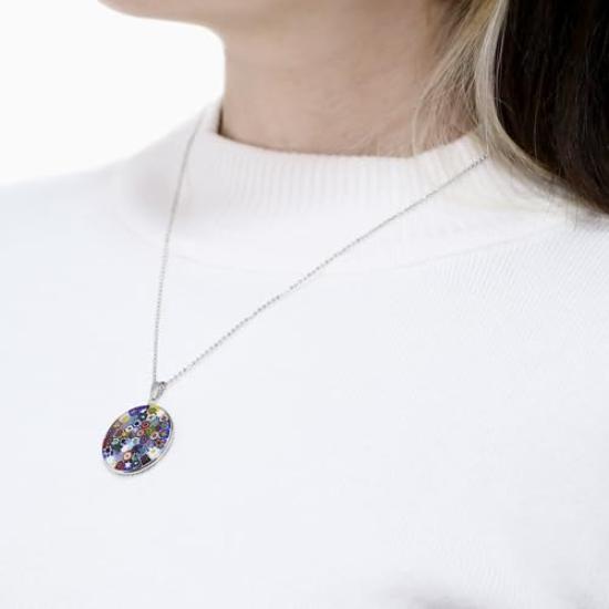 [Jewelry Walk Shinsaibashi] Venetian Glass Pendant Necklace, Made in Italy, Venetian Glass Millefiori 26mm, Multicolor [Click Post]