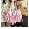 Ballet-Style Ribbon Bow Double-Sided Backpack Shoulder Underarm Bag Original Women Nylon Tote Bag Zipper Girl