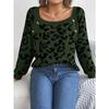 Women's Autumn and Winter Casual Square Collar Button-up Color Leopard Print Long-sleeved Sweater