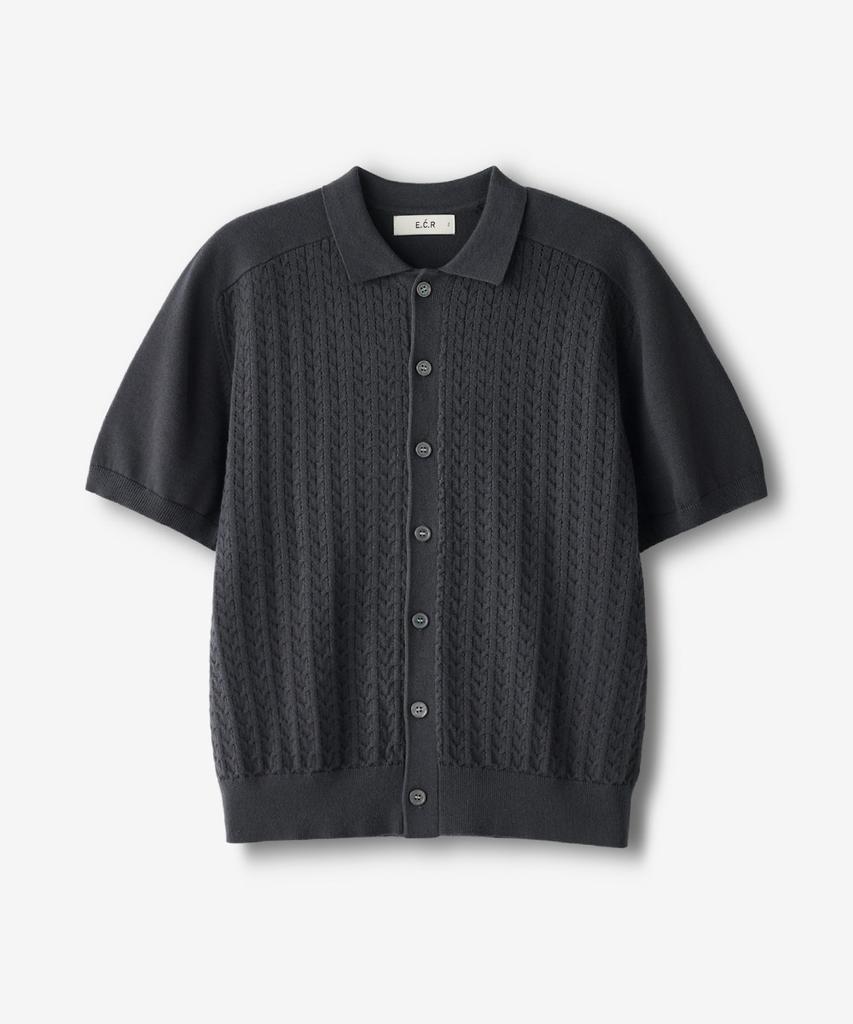 ECORR Front Cable Cropped Short Sleeve Knit Cardigan_Charcoal
