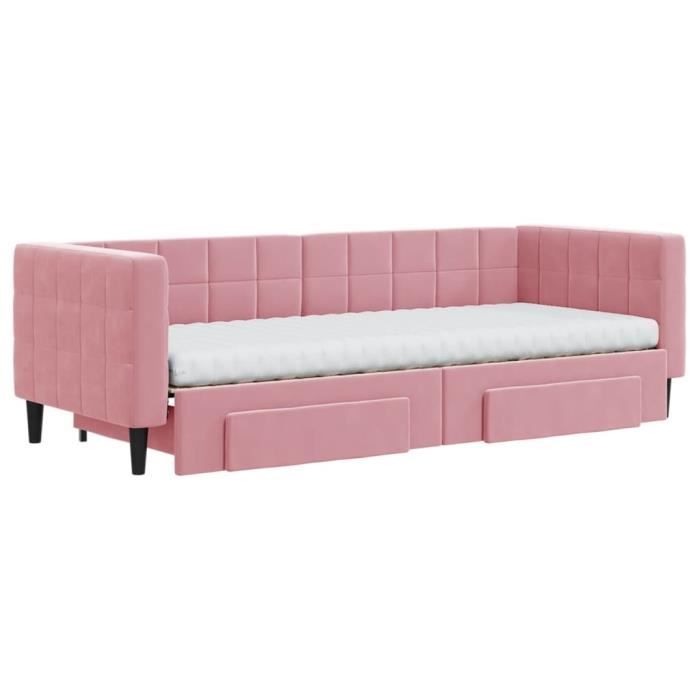 VidaXL Daybed with Trundle and Drawers Pink 80x200 Cm Velvet 3196759