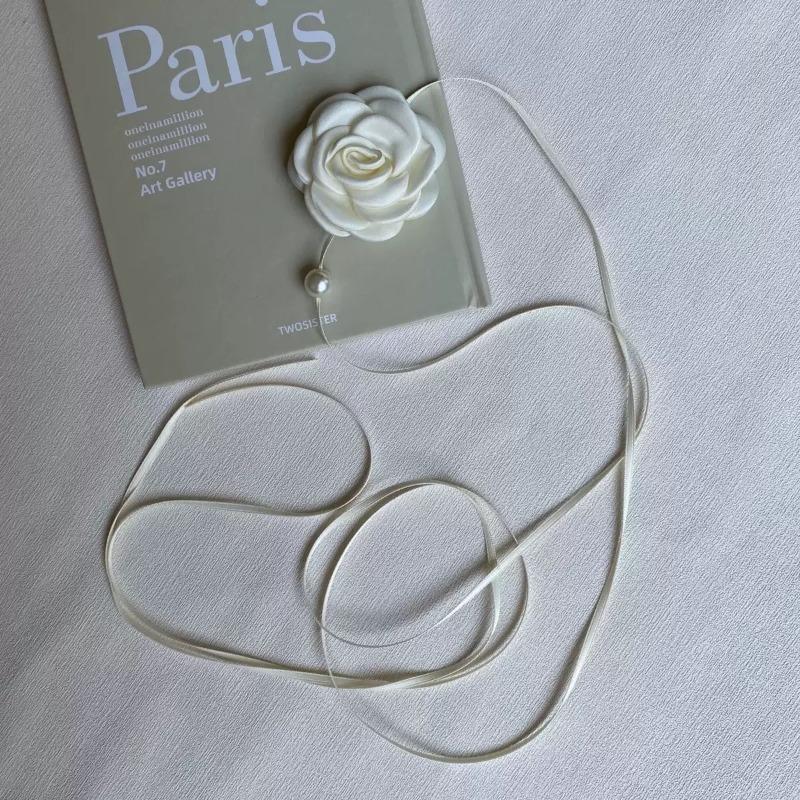 Black and white flower necklace rose choker neck flower neckband necklace female neck collar camellia clavicle chain