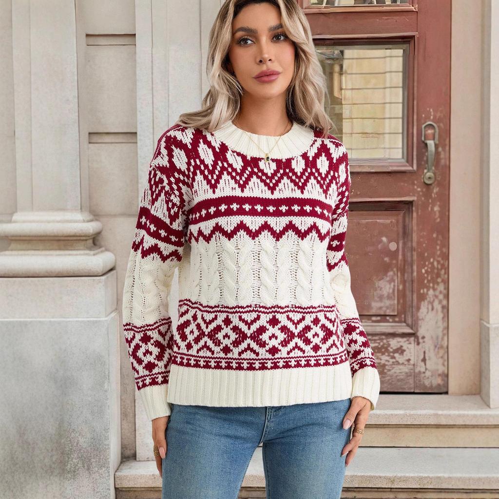 Vintage Jacquard Pullover Women's Christmas Sweater