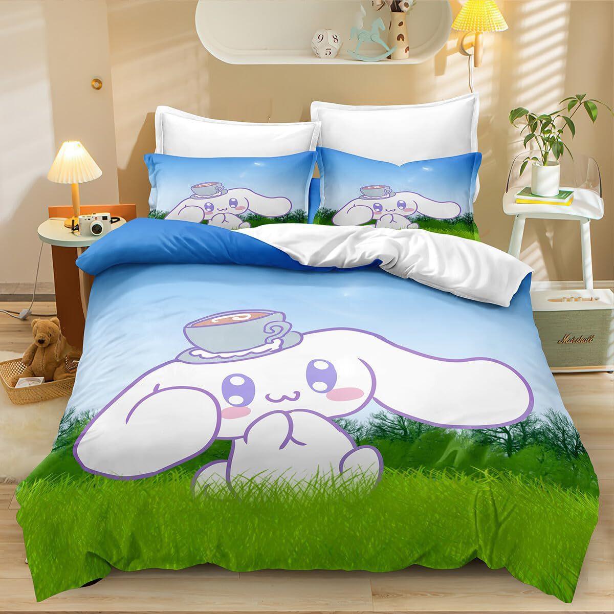 

Милі постільні комплекти Cinnamoroll Ковдра Квілт Покривало на ліжко Підковдра Наволочка Набори з 2-3 предметів Дитячий Дорослий розмір Домашній декор EU Single 135x200cm