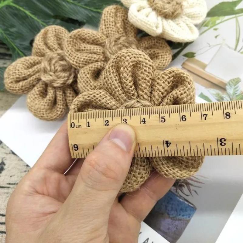 10Pcs Handmade Natural Jute Burlap Hessian Flower DIY Craft Supplies Vintage Favor Rustic Christmas Party Wedding Decoration