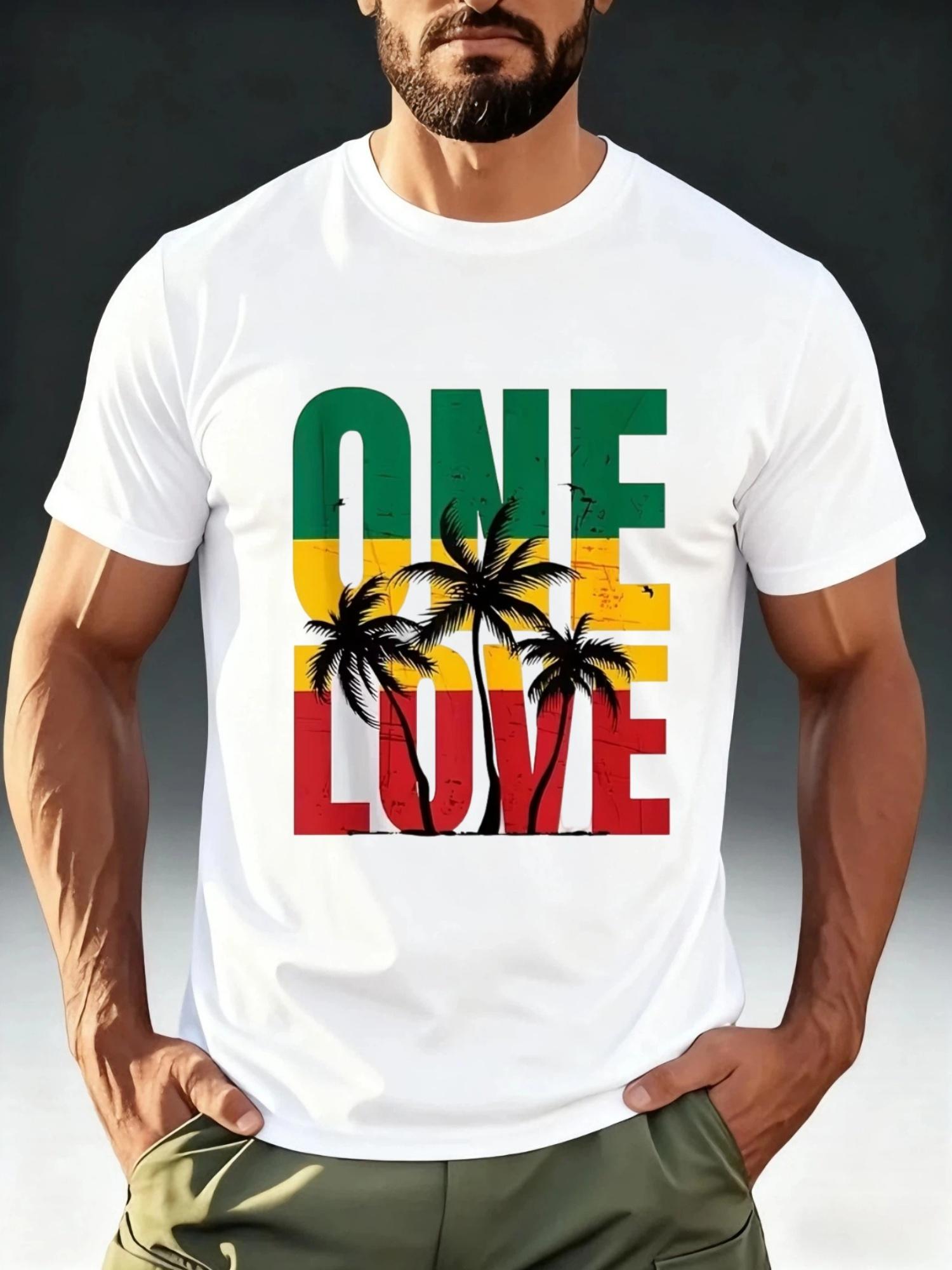 Men S Fashion T-Shirt Featuring a ONE LOVE Reggae Theme Print L
