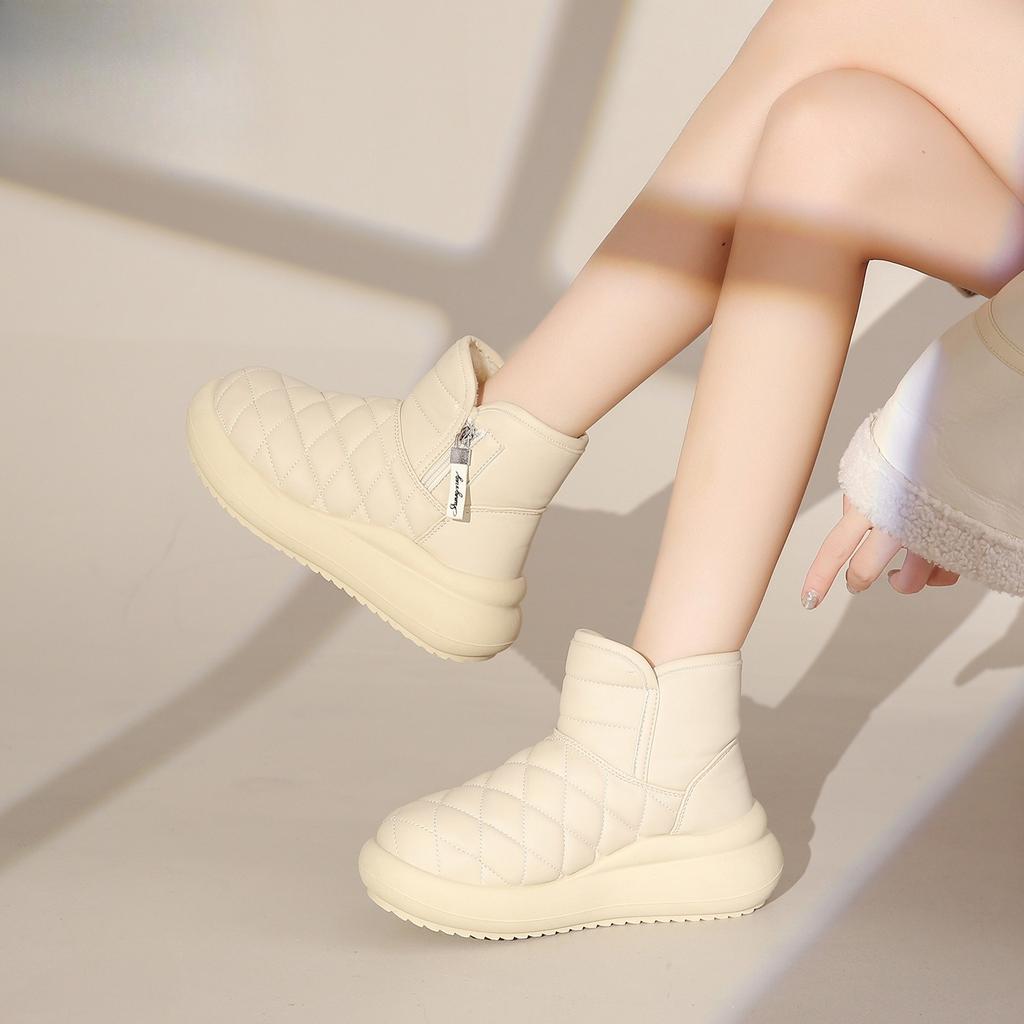 Damenmode Winterwarme Fleecegefütterte Schneestiefel mit weicher Sohle und Seitenreißverschluss, Rutschfeste Lässige Sportschneestiefel