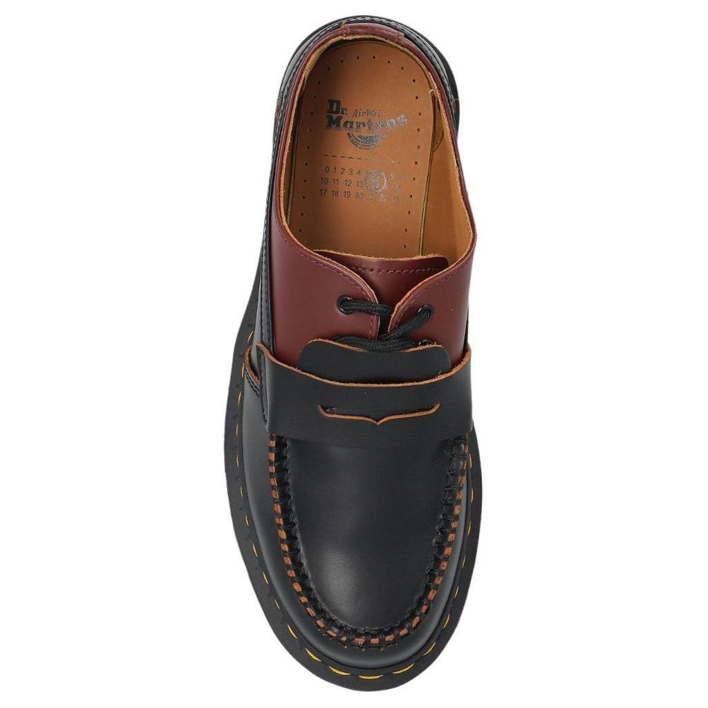 MM6 Maison Margiela X Dr. Martens 1461 Leather Slip-On Round-Toe Loafers Unisex Loafers Black Red 32184002