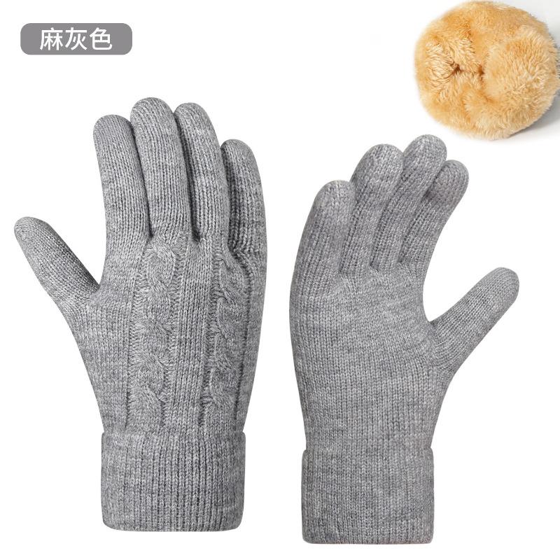 Winter women's double-layer knitted gloves, piled and thickened cold-proof and warm touch-screen gloves