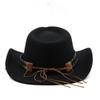Fashion Western Cowboy Hat with Cow Head Band Wide Brim Hats Pop Jazz Hat Winter Men Women Jazz Wool Hats Cow Girl Hat LS