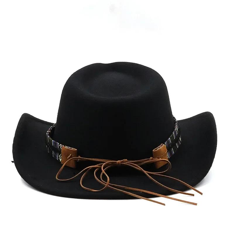 Fashion Western Cowboy Hat with Cow Head Band Wide Brim Hats Pop Jazz Hat Winter Men Women Jazz Wool Hats Cow Girl Hat LS