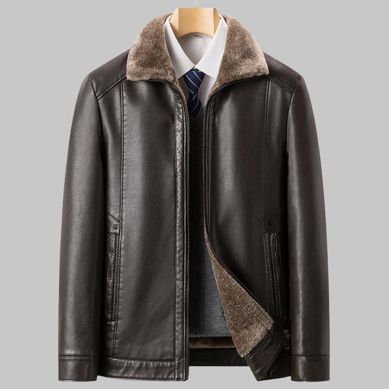 Leather Jacket Winter Men's Fur Integrated Thickened Business Casual Leather Jacket Middle-aged Dad Leather Jacket