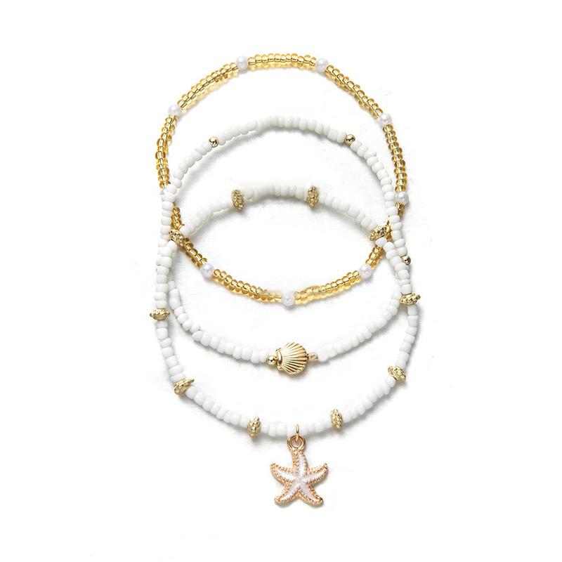 

3 шт./набор Подвески в виде ракушек и морских звезд, браслеты на ногу для женщин, цепочка из рисовых бусин, браслет на щиколотку, эластичная веревка, пляжные летние аксессуары для ног