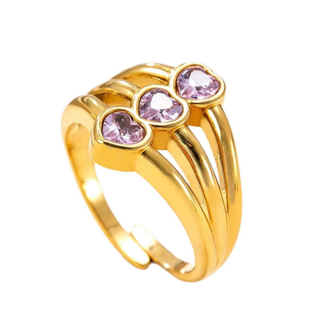 18K Gold Plated Open Ring: Luxury Retro Women's Stainless Steel Band with Inlaid Diamonds