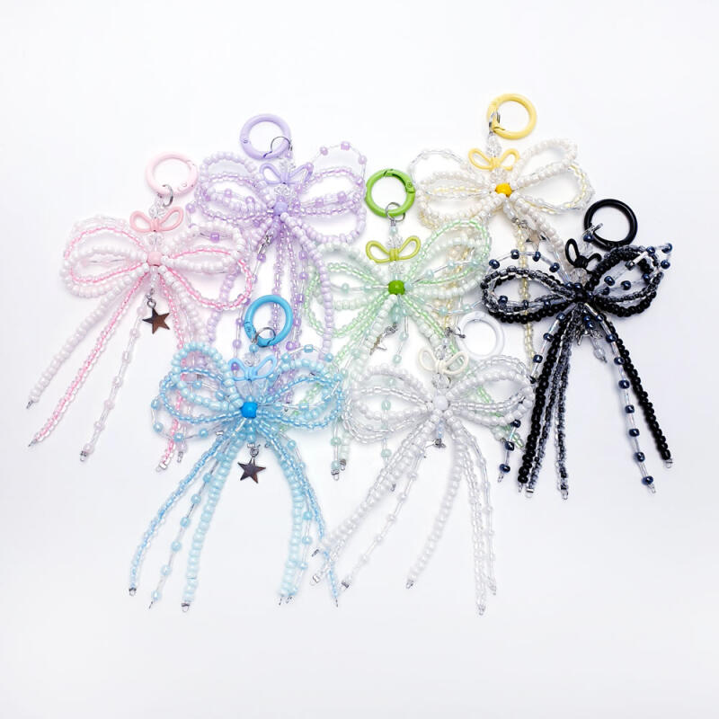 Lovely Triple Ribbon Bead Carabiner Keyring Key Holder Purple