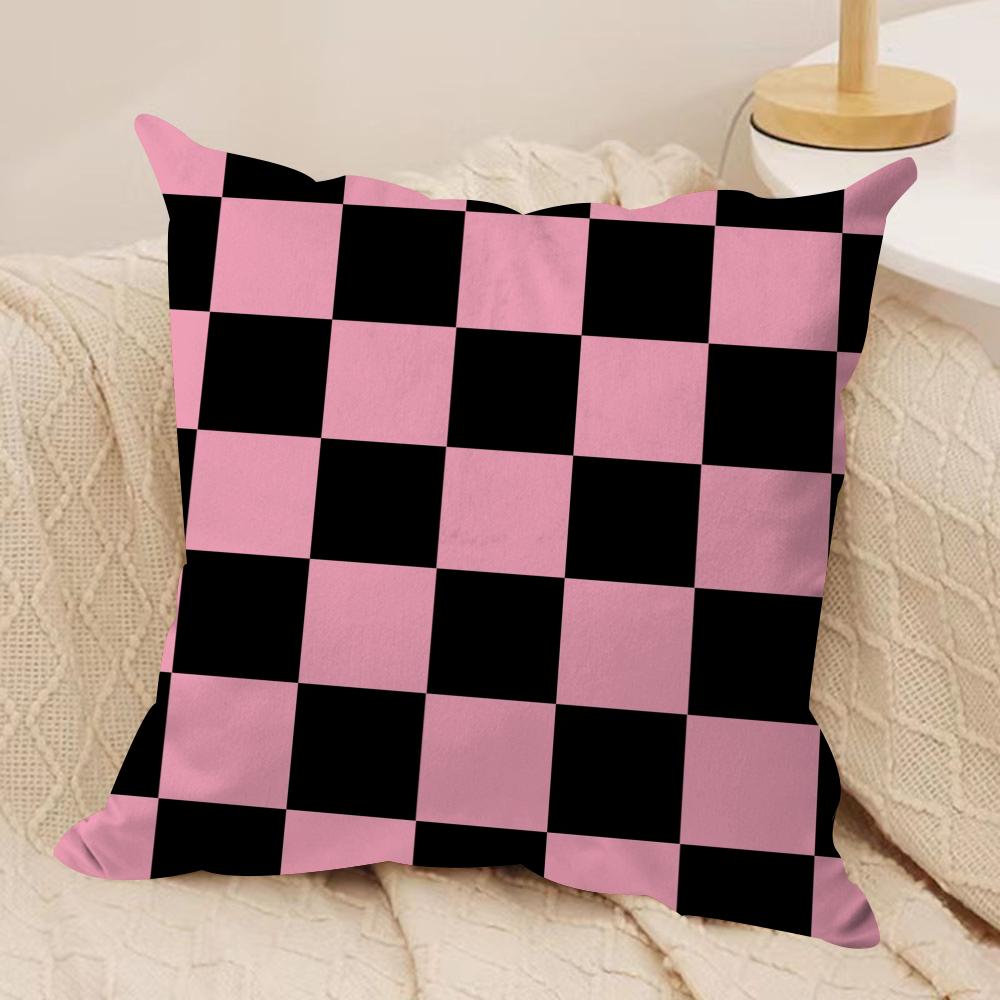 Checkerboard Plaid Cushion Cover Soft Plush Fabric Double-Sided Printed Sofa Cushion Cover for All Seasons Home Decor Gift