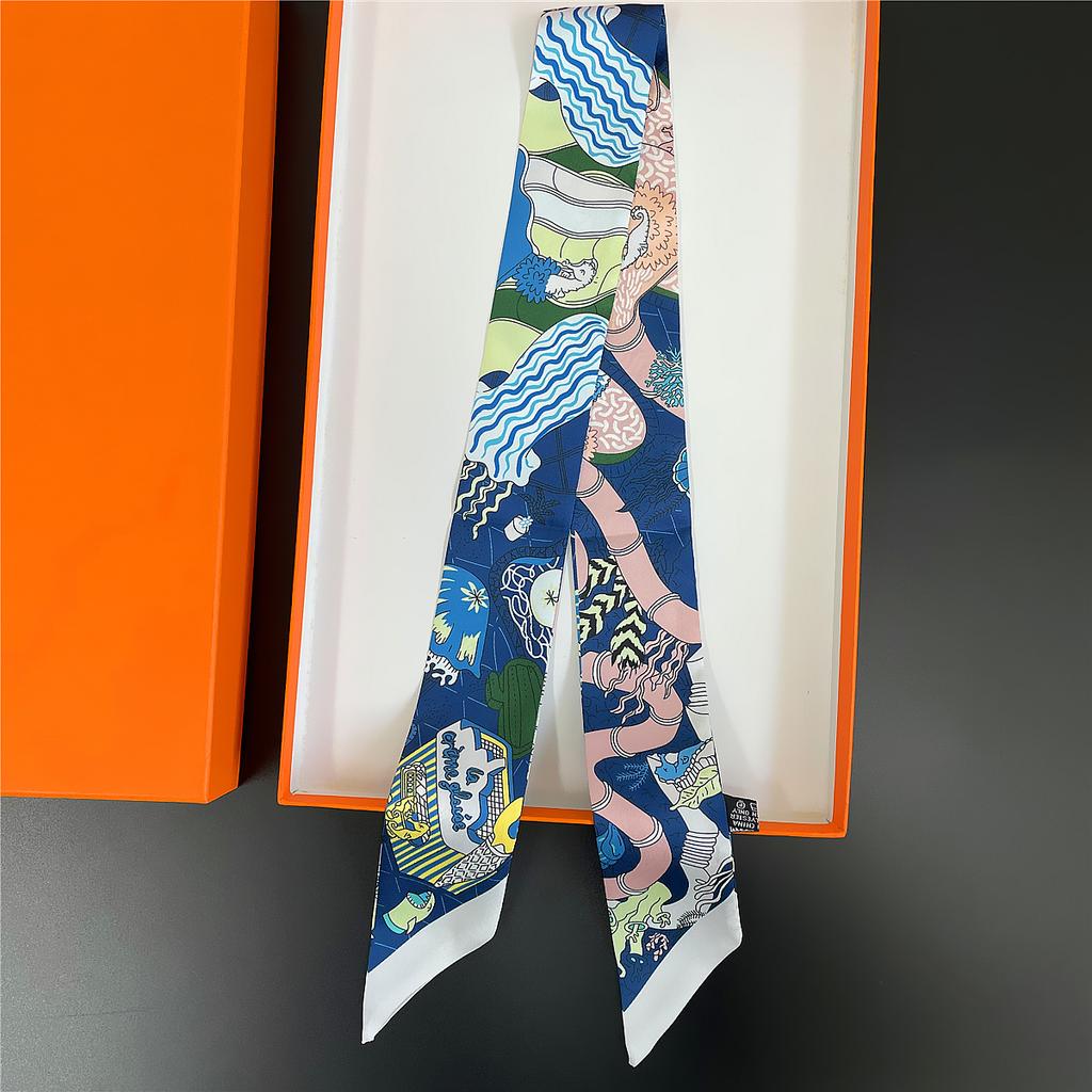 Double Colored Paisley Twill Silk Scarf New Brand Design Luxury Scarf Women Foulard Skinny Bag Scarves Neckerchief Hair Headband