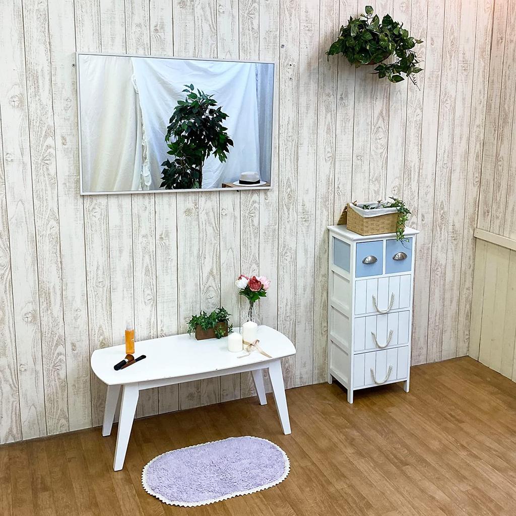60cm x made in thin natural domestically produced Wall-mounted mirror, full-length, 90cm, Japan, stylish, shatterproof, white, frame, wood, (white)