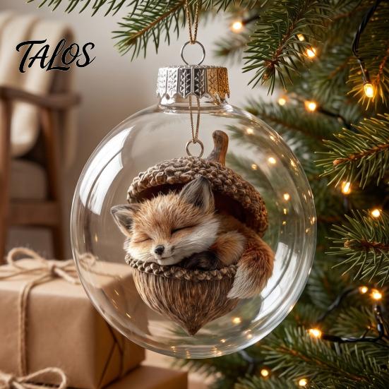 LED Transparent Christmas Balls Glowing Story Ornament, Light‑Up Mini Animals Hanging Ball Ornament with Warm Acrylic Gift Souvenirs Light,