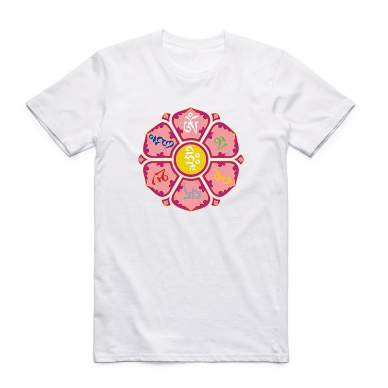 2019 Summer Print JN BUDDHISM OM MANI PADME HUM T Shirt Short Sleeves O Neck Tibetan Buddhism Thangka Six Words Ring T-shirt