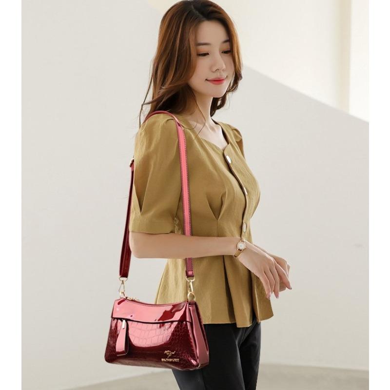 3 Layers Women Handbag Purses Luxury Designer Patent Leather Shoulder Messenger Bags for Female Vintage Crocodile Summer Sac